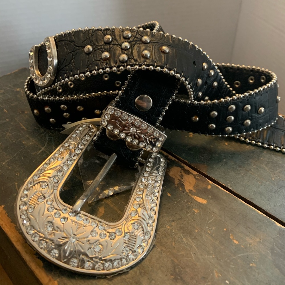 Emmy Rhinestone Leather Belt